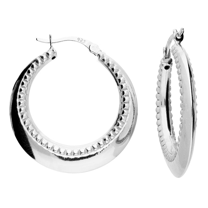 SILVER BEADED HOOP EARRINGS