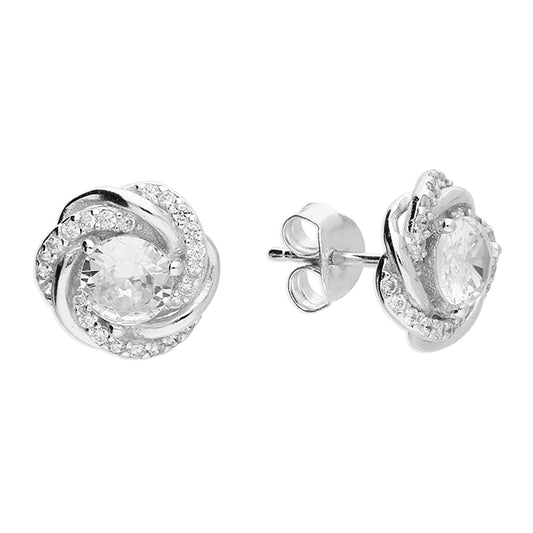 Silver and Cubic Zirconia abstract flower stud earrings