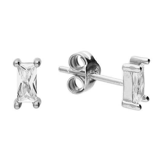 Silver and cubic zirconia baguette stud earrings