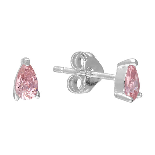 Silver and cubic zirconia pink teardrop stud earrings