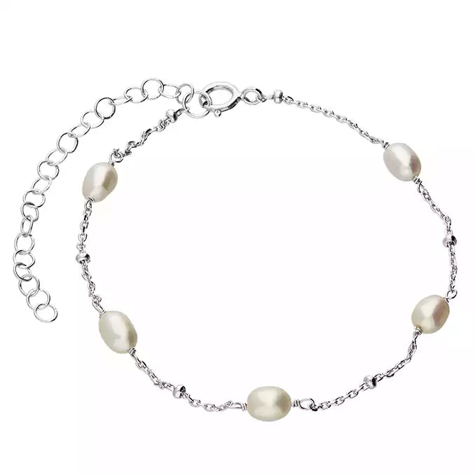 Silver and freshwater pearl station bracelet