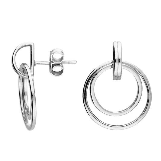 Silver double circle pendant and stud earrings set