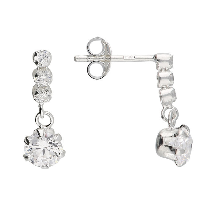Silver and cubic zirconia drop stud earrings