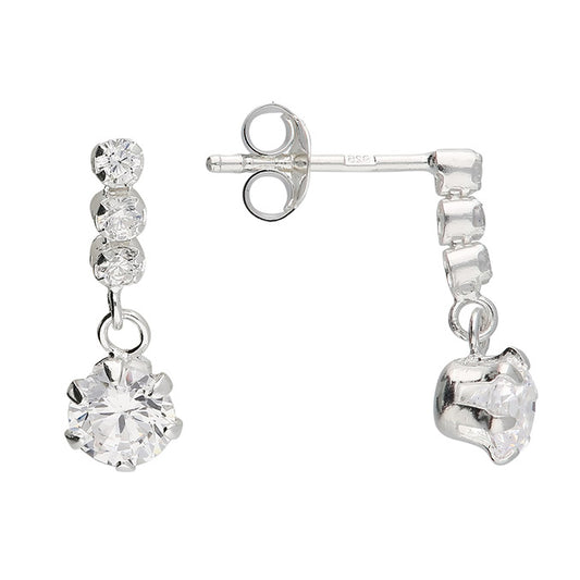 Silver and cubic zirconia drop stud earrings