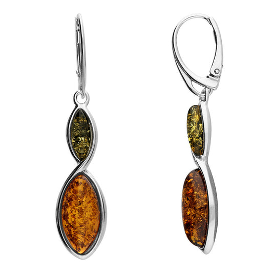 Silver and mixed amber duo twist pendant and earrings set
