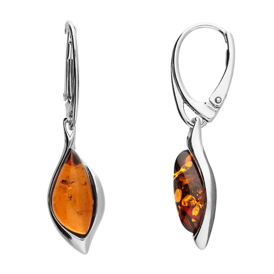 Silver and amber abstract ellipse earrings and pendant set