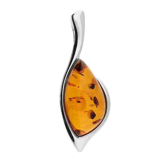 Silver and amber abstract ellipse earrings and pendant set