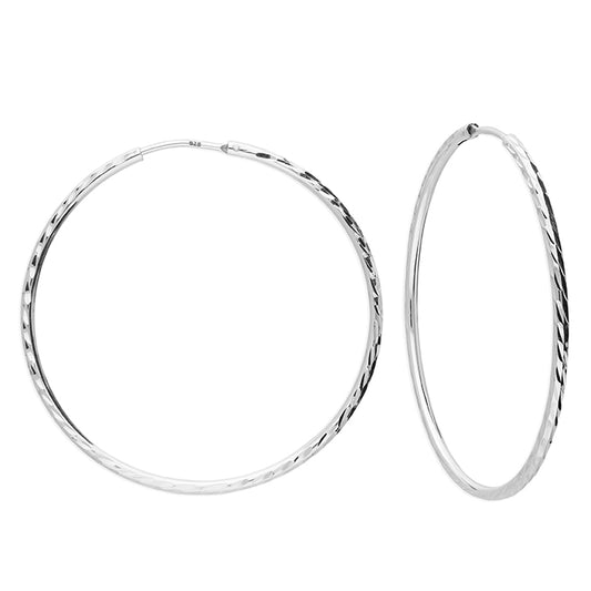 SILVER DIAMOND CUT HOOP EARRINGS