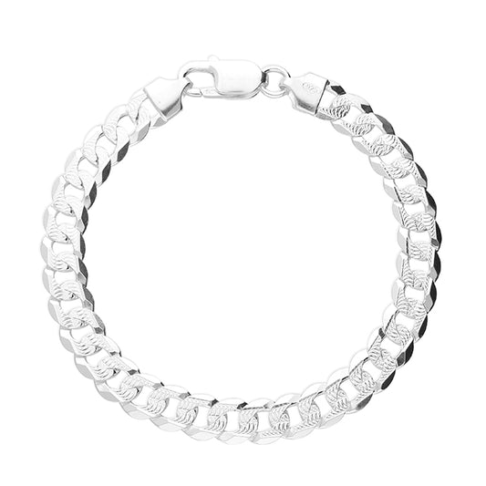 Men's silver patterned diamond cut curb bracelet
