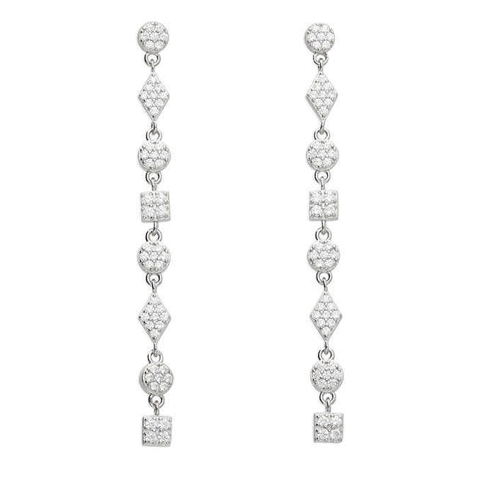 Silver and cubic zirconia geometric shapes drop earrings