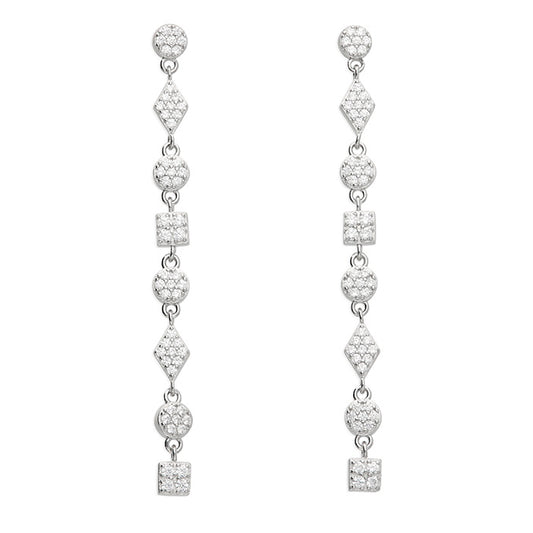 Silver and cubic zirconia geometric shapes drop earrings