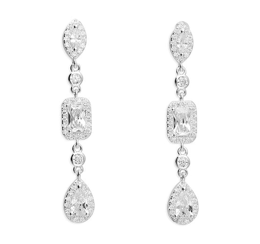 Silver and cubic zirconia mixed halo drop earrings