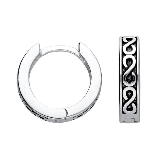 Single Silver 13.8mm Oxidised infinity huggie earring