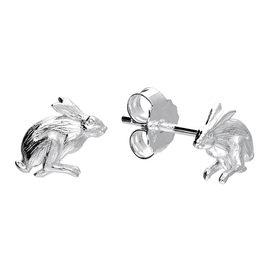 Silver march hare stud earrings