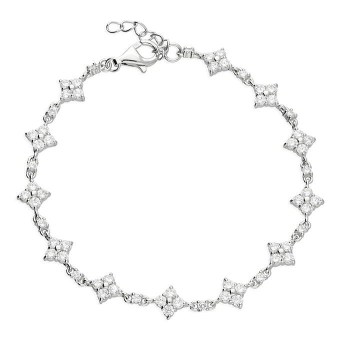 Silver and cubic zirconia vintage style flower bracelet
