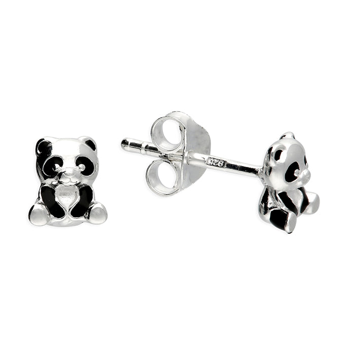 Silver cute enamel panda earrings and pendant set