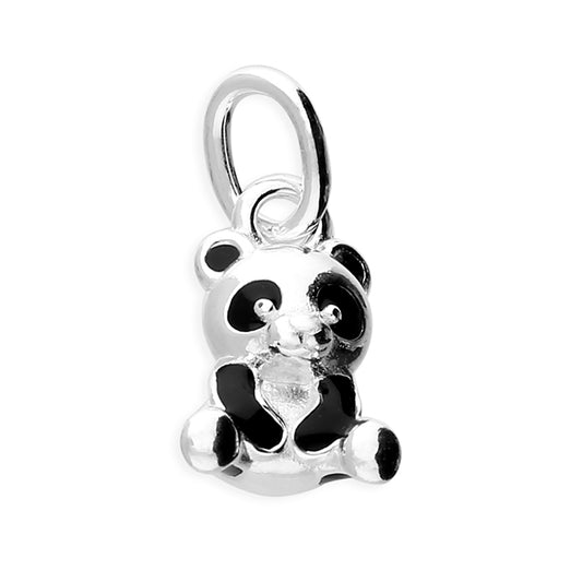 Silver cute enamel panda earrings and pendant set