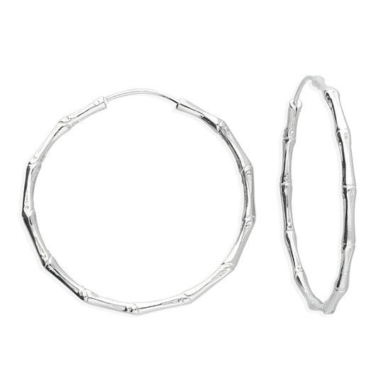 SILVER TRIPLE BAMBOO HOOP EARRINGS