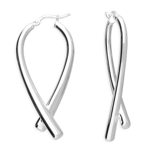 SILVER CROSS HINGED HOOP EARRINGS