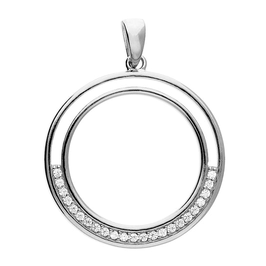 Silver and cubic zirconia circular pendant