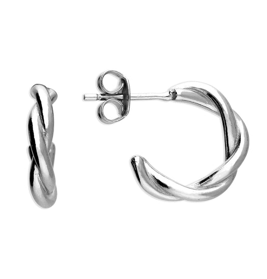 SILVER TWISTED HOOP STUD EARRINGS