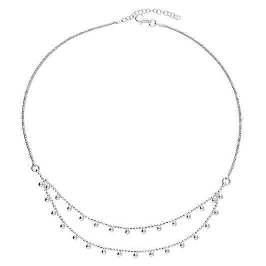 Silver double layered necklace with bead detail