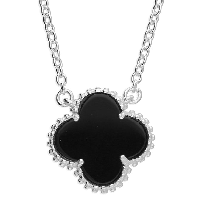 Silver and Black Onyx Quatrefoil
