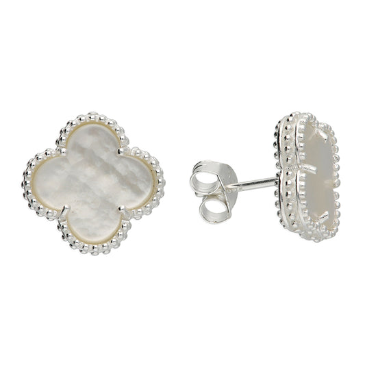 Silver Large classic quatrefoil mother of pearl earrings