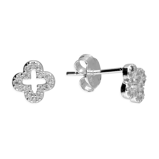 Silver and cubic zirconia Quatrefoil Pave Stud earrings