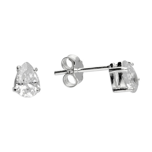 Silver and cubic zirconia teardrop stud earrings