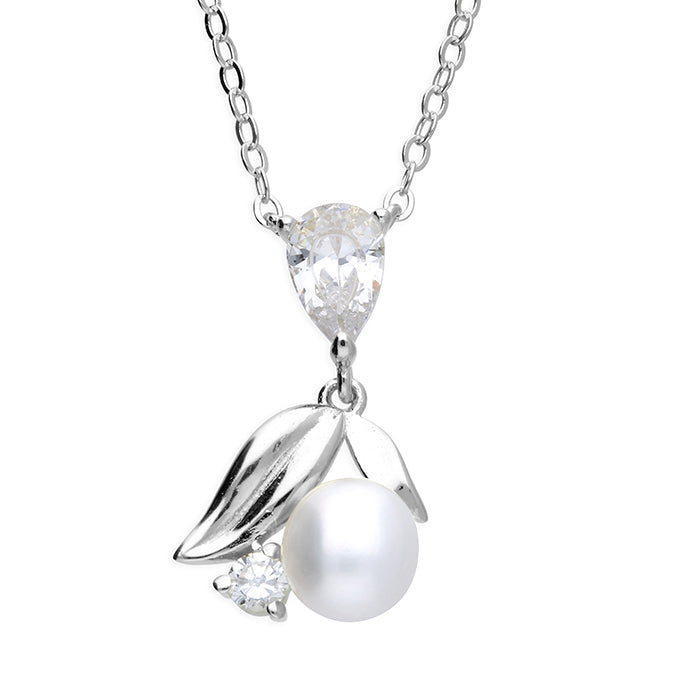 Silver and cubic zirconia with white freshwater pearl pendant