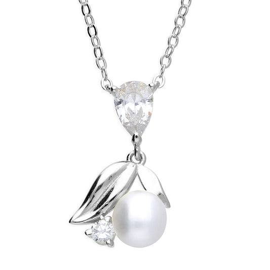 Silver and cubic zirconia with white freshwater pearl pendant