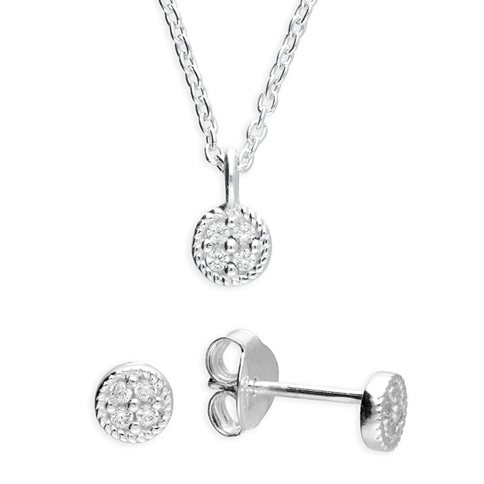 Silver and cubic zirconia pendant and earrings set