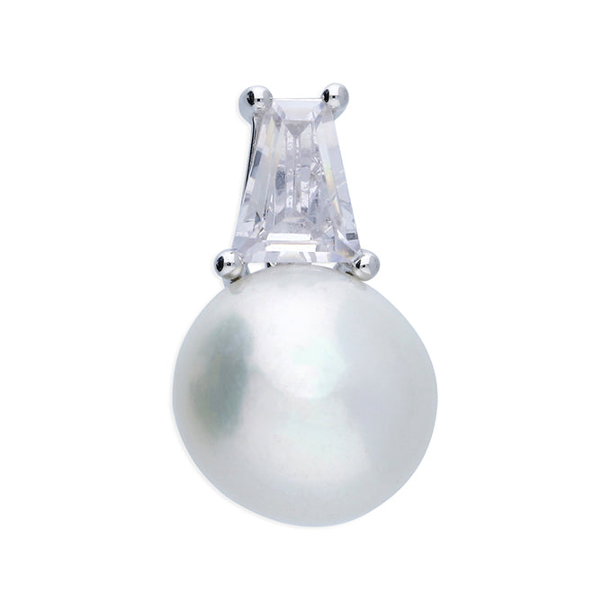 Silver and cubic zirconia with white freshwater pearl pendant