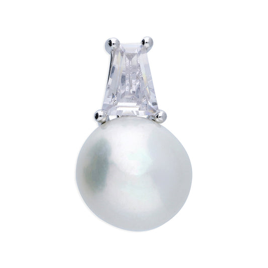 Silver and cubic zirconia with white freshwater pearl pendant