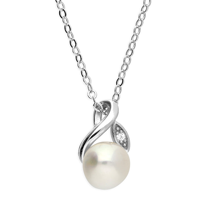 Silver and cubic zirconia with white freshwater pearl pendant