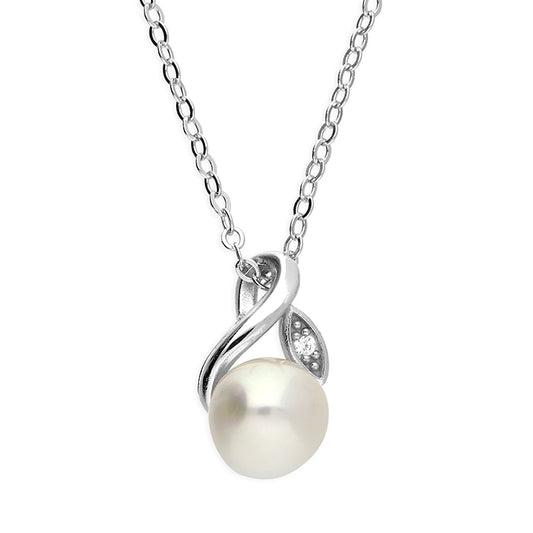 Silver and cubic zirconia with white freshwater pearl pendant