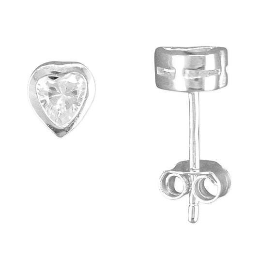 Silver and Cubic Zirconia heart stud earrings