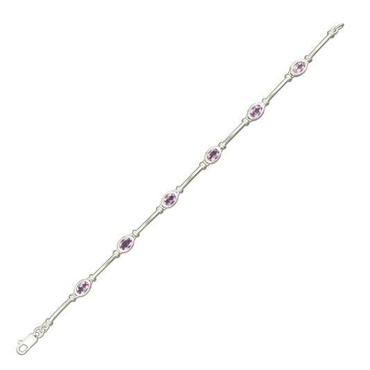 Silver and Amethyst Bracelet with ovals and bars.