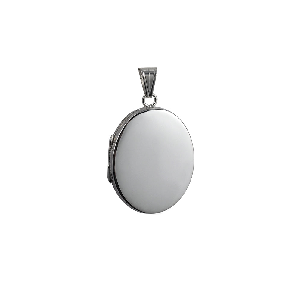 silver large plain oval locket and chain