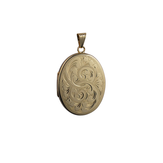 9ct gold large oval engraved locket and chain