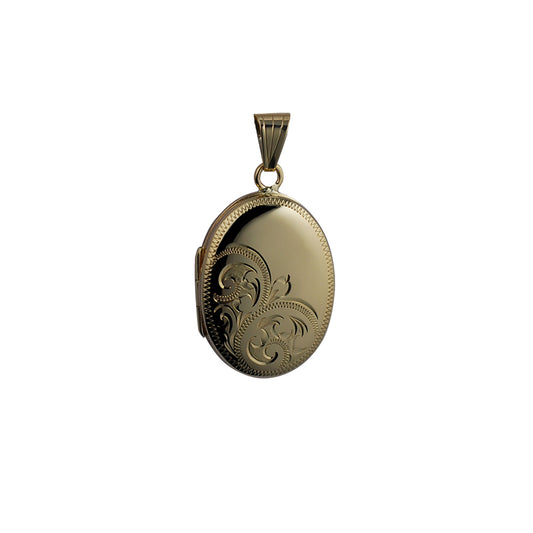 9ct gold oval half engraved locket and chain