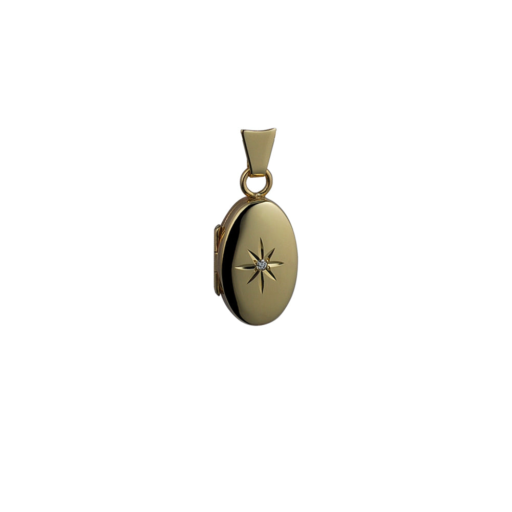 9ct gold and diamond small oval locket and chain