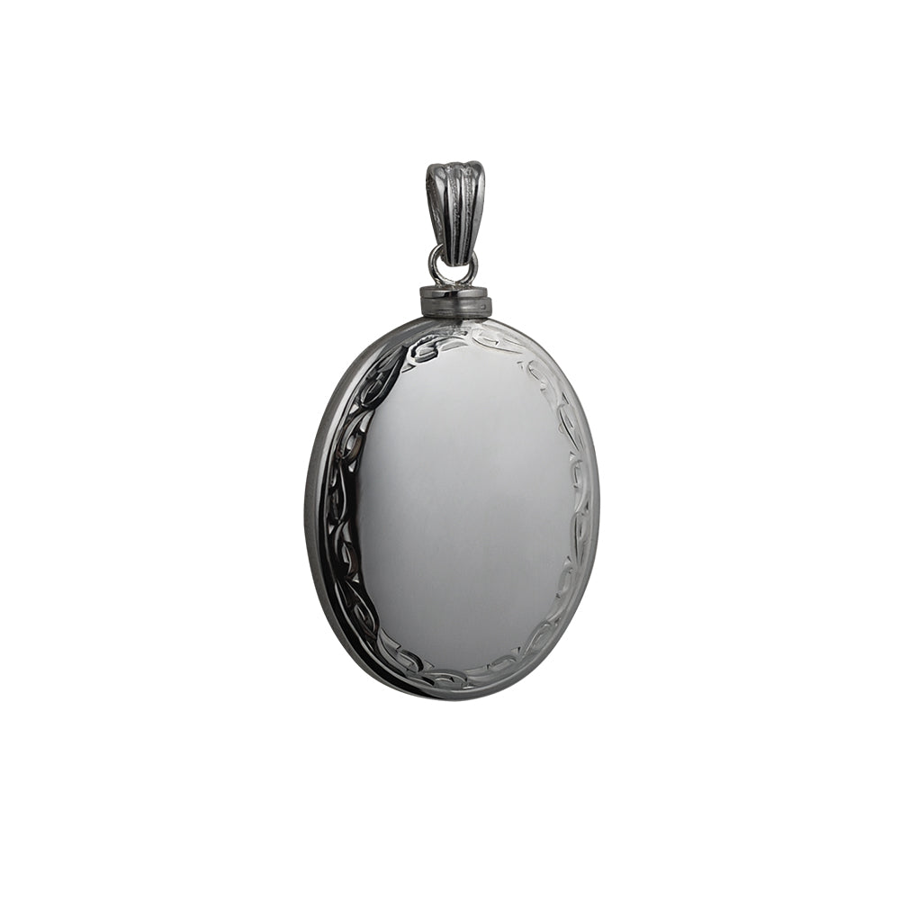 Silver handmade hand engraved scroll edge plain centre oval memorial locket