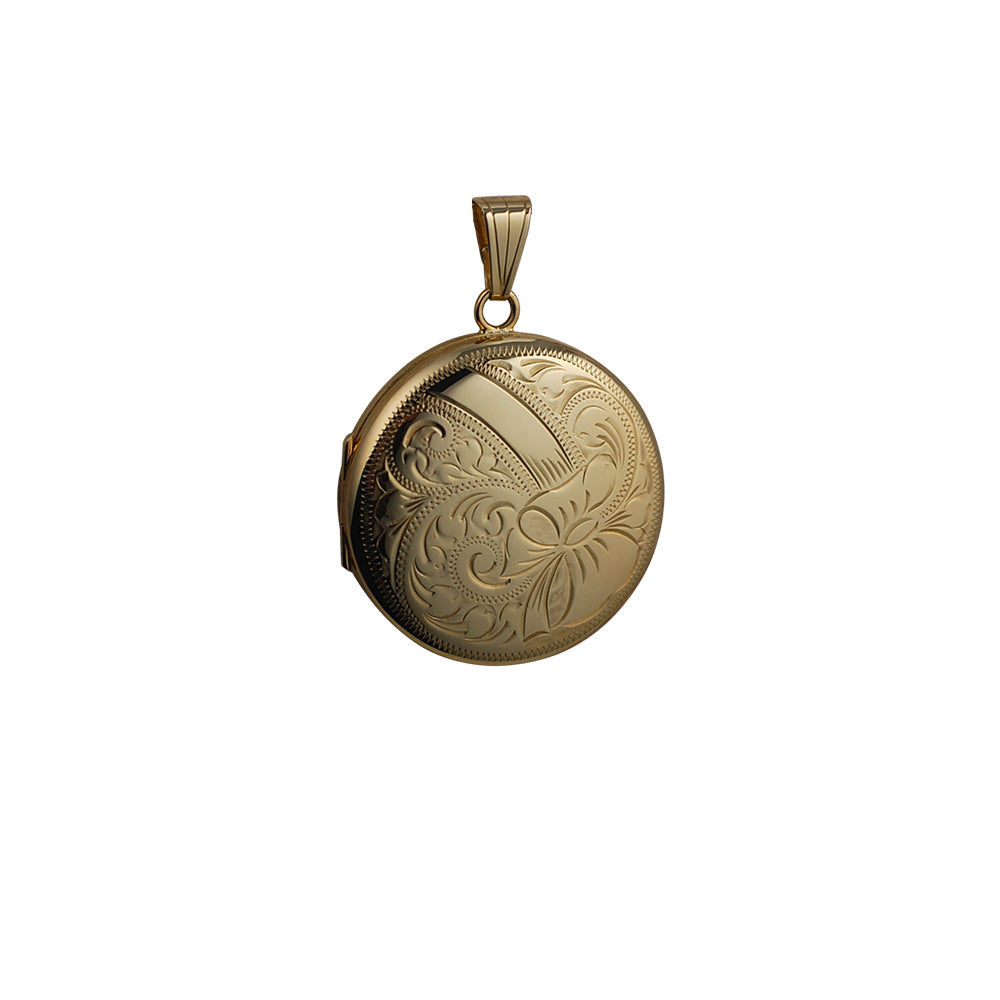 9ct gold large circle engraved locket and chain