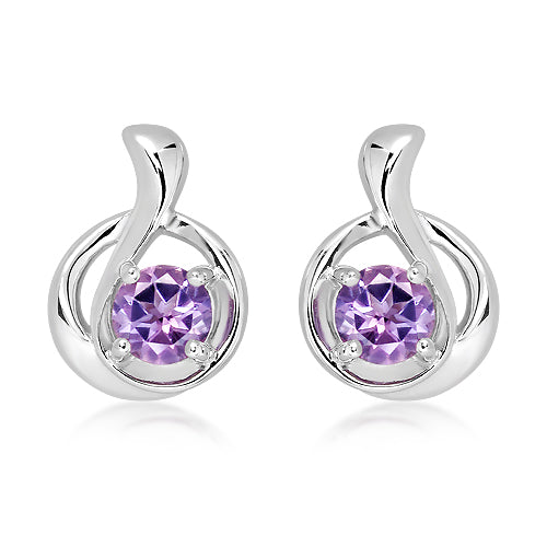 Silver and Amethyst stud earrings with swirl detail