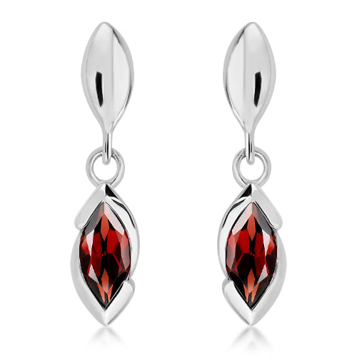 Silver and marquise cut Garnet drop earrings