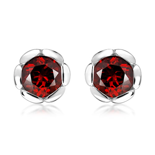 Silver and Garnet petal surround detail stud earrings