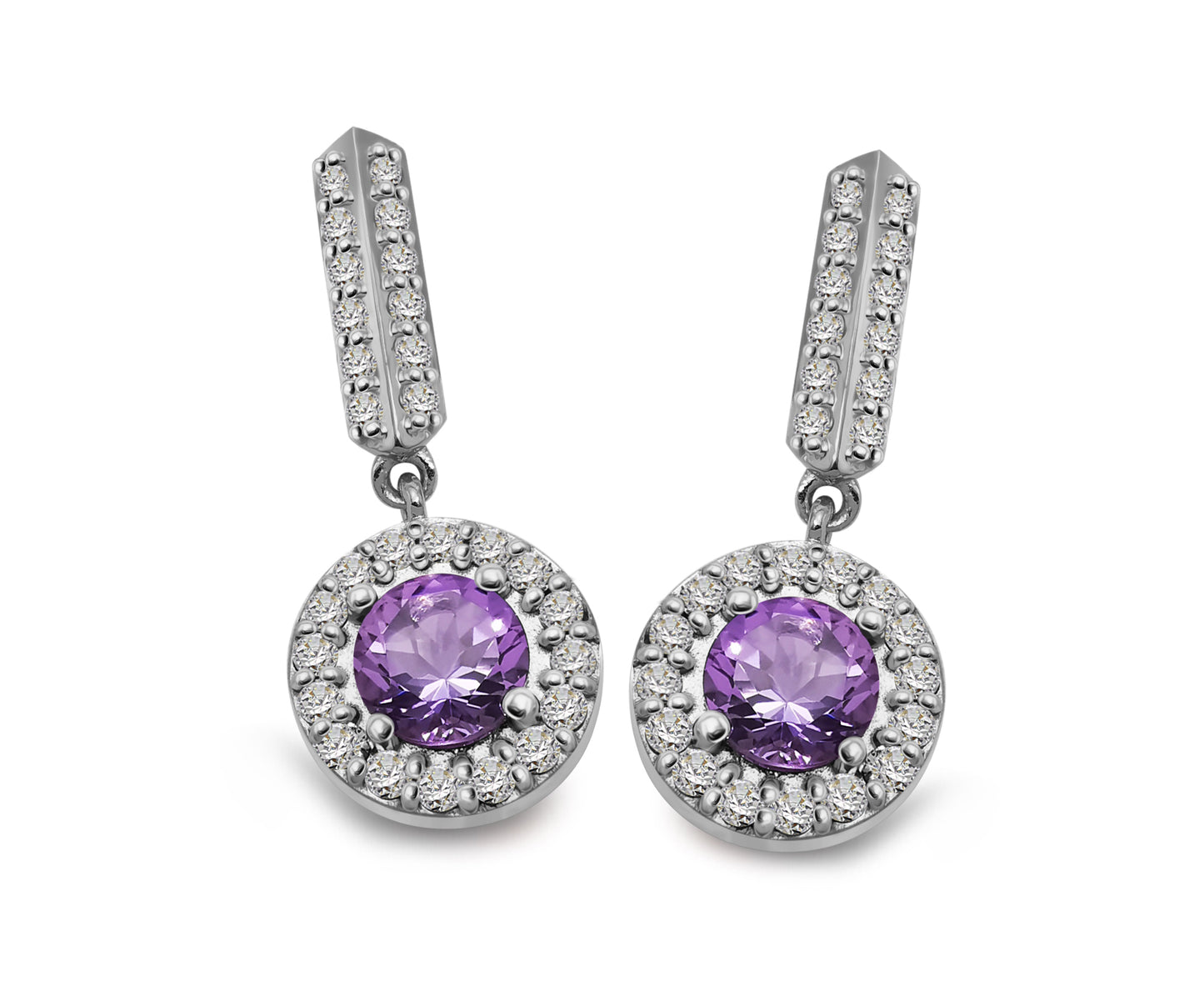 Silver, Cubic Zirconia and Amethyst drop earrings