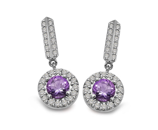 Silver, Cubic Zirconia and Amethyst drop earrings